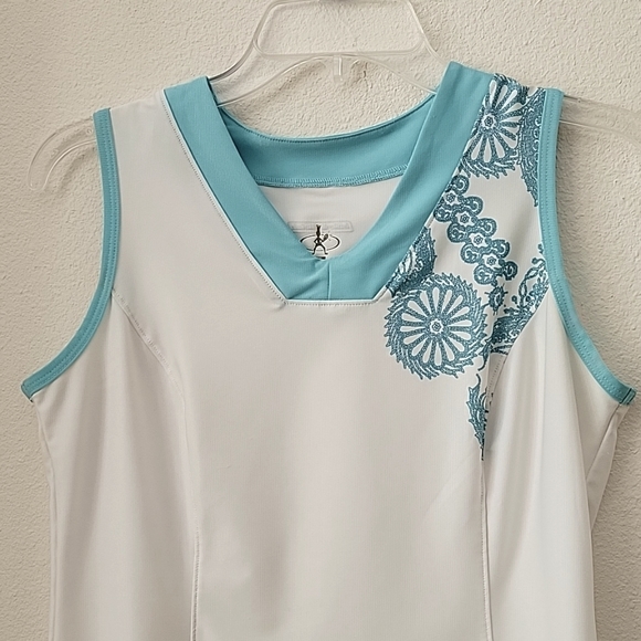Tennis Apparel skort/top 2 piece set by Balle de Match, XS/S, White/Teal, GUC - Picture 4 of 16